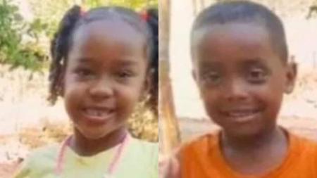 Os irmãos Agatha Isabelly, de 6 anos, e Allan Michel, de 4