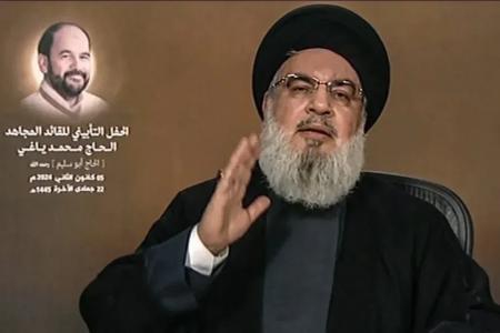 Hassan Nasrallah, líder do Hezbollah, em discurso na TV