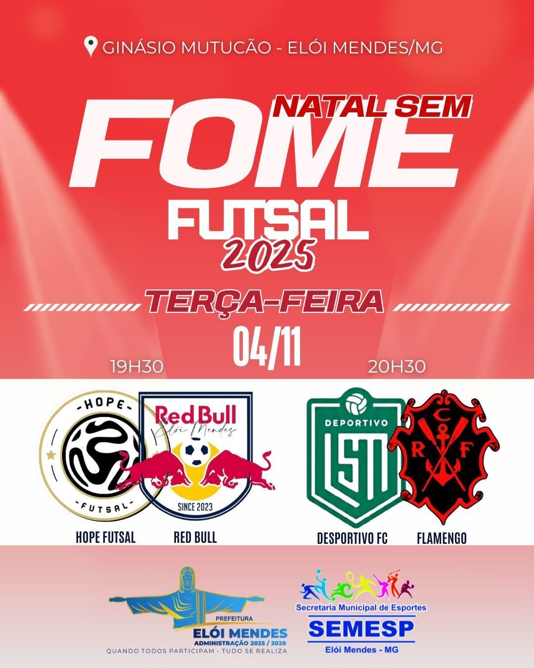 Natal Sem Fome de Futsal começa nesta terça em Elói Mendes