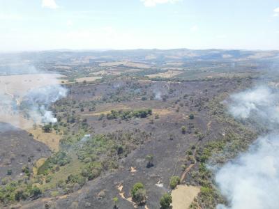 Bombeiros fazem nova ação em área atingida por incêndio em Três Corações.