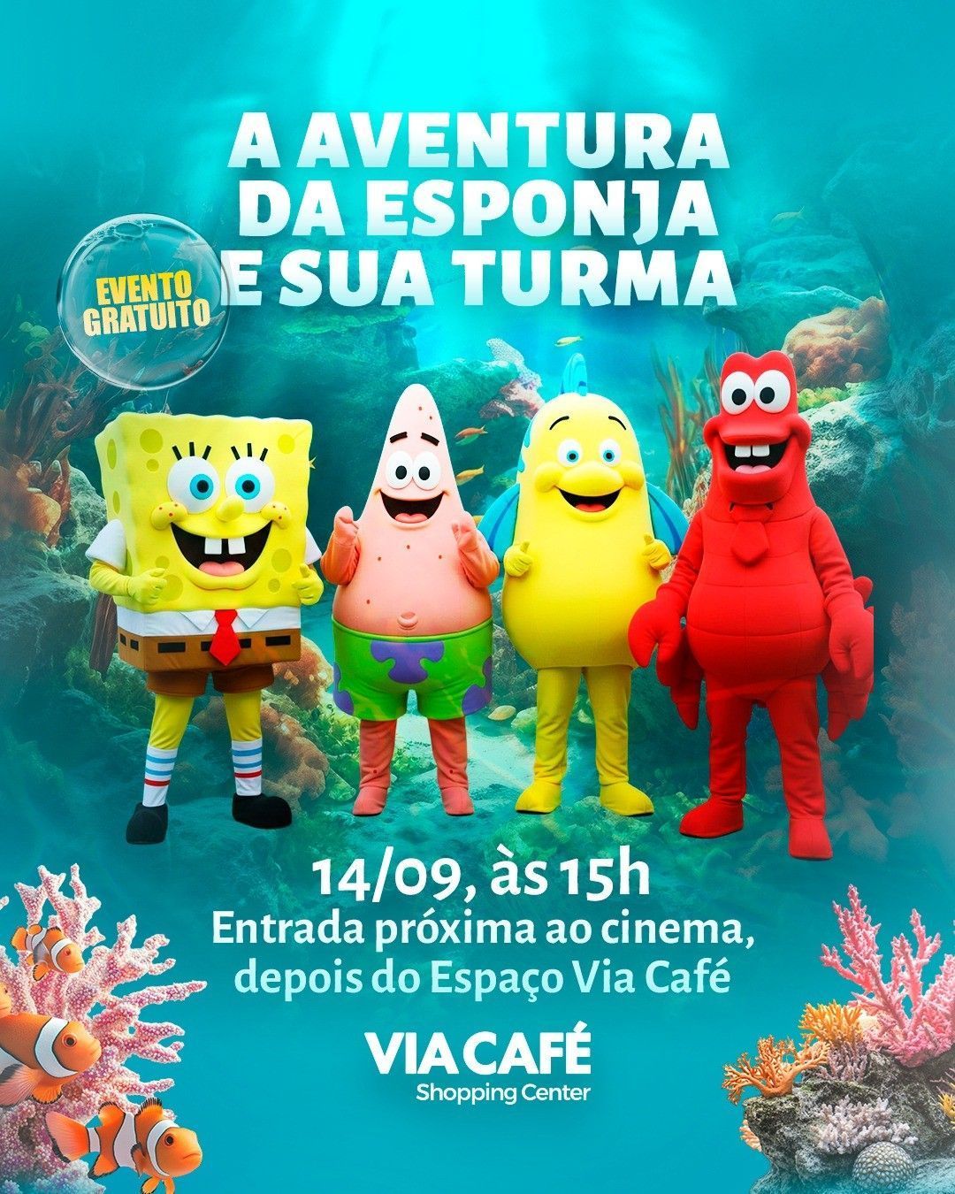 Via Café promove pocket show gratuito inspirado no Bob Esponja neste domingo