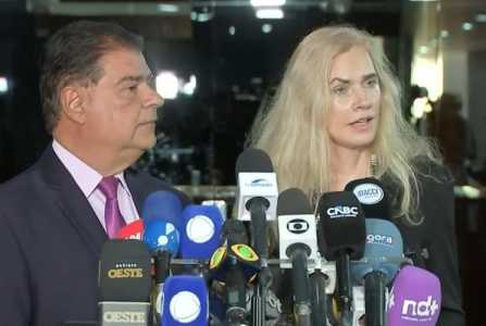 Presidente da Comissão de Relações Exteriores do Senado, Nelsinho Trad (PSD-MS) e embaixadora da União Europeia no Brasil, Marian Schuegraf.
