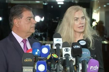 Presidente da Comissão de Relações Exteriores do Senado, Nelsinho Trad (PSD-MS) e embaixadora da União Europeia no Brasil, Marian Schuegraf.