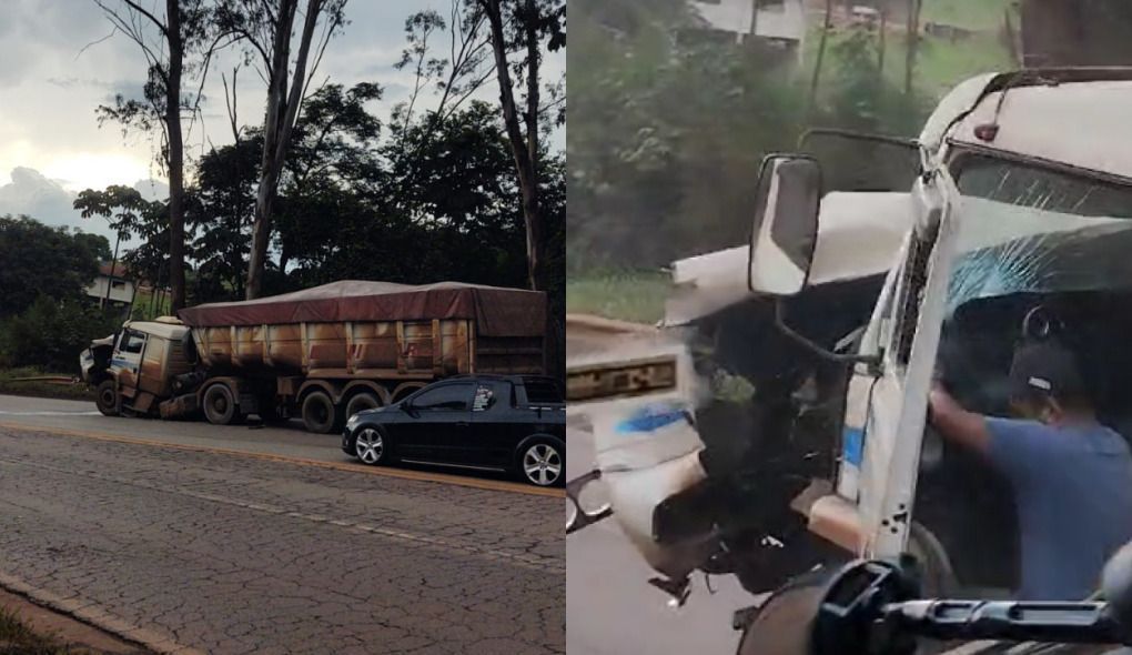 Cabine de carreta fica destruída após batida traseira na BR-040, em Congonhas