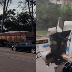 Cabine de carreta fica destruída após batida traseira na BR-040, em Congonhas