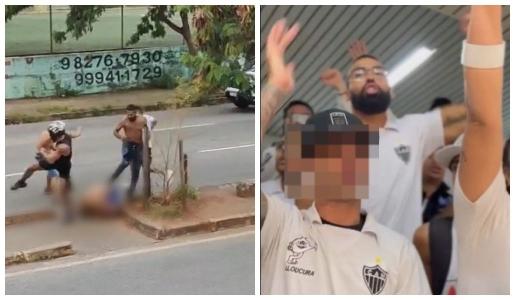 Montagem sobre fotos da briga entre organizadas de Atlético e Cruzeiro e de Vinicin