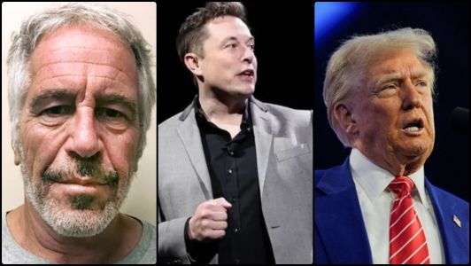 Jeffrey Epstein, Elon Musk e Donald Trump, respectivamente