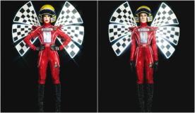 Kaliana Diniz se transforma em Ayrton Senna em desfile