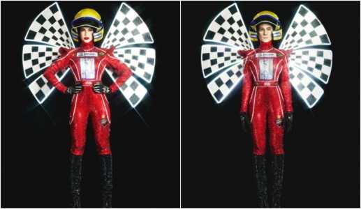 Kaliana Diniz se transforma em Ayrton Senna em desfile