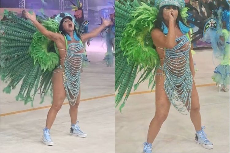 Gretchen desfila de tênis como rainha de bateria no Carnaval de Vitória
