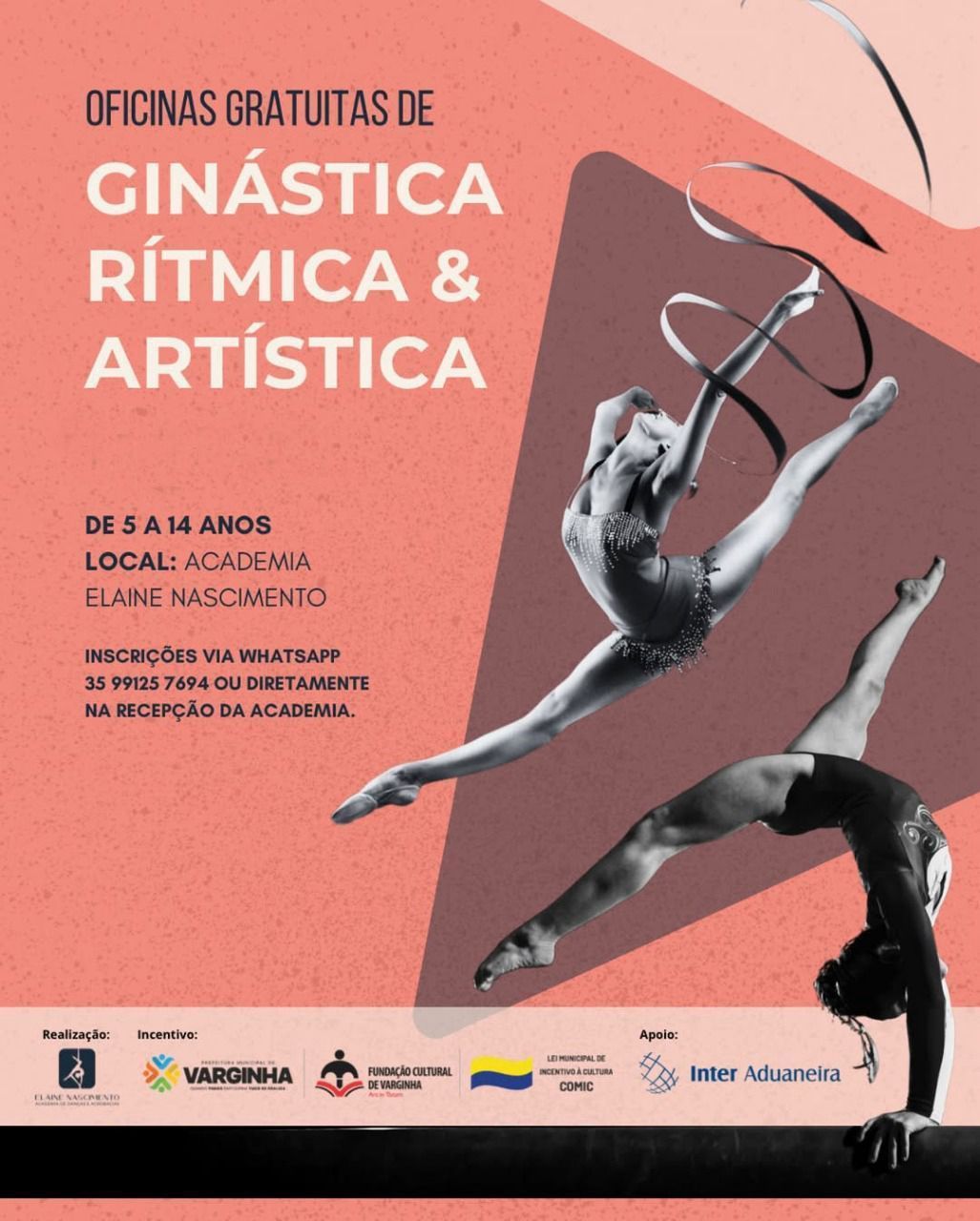 Crianças e adolescentes de Varginha podem se inscrever em aulas de ginástica rítmica e artística