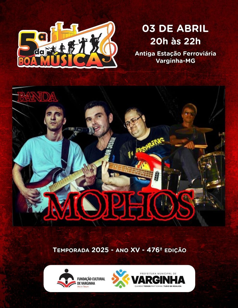 The Mophos Rock Band fará show gratuito em Varginha nesta semana