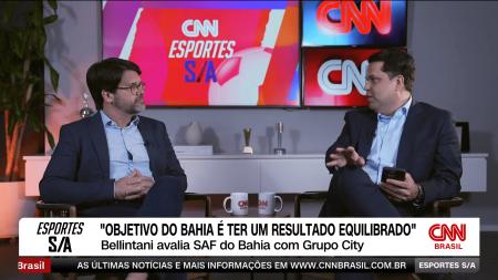 Guilherme Bellintani, ex-presidente do Bahia, e João Vitor Xavier, no CNN Esportes S/A