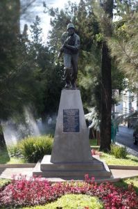 Erguido em bronze, baioneta em punho, peito apontado para o horizonte