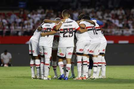 Time do São Paulo em jogo contra Novorizontino no Campeonato Paulista 2024