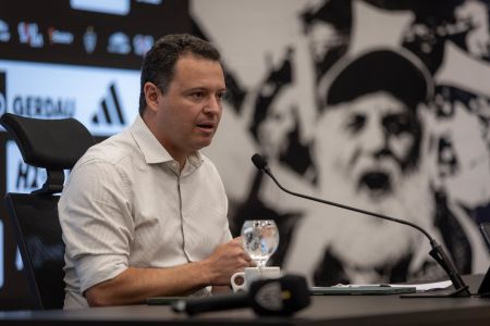 Rafael Menin concedeu entrevista coletiva neste sábado, na Arena MRV