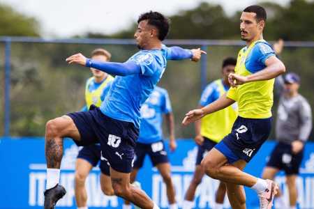 Lucho Rodríguez e Gabriel Xavier durante treino do Bahia