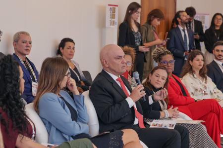 Ministro Alexandre de Moraes, do STF, durante roda de conversas com influenciadores no evento "Leis e Like"