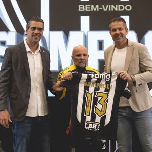 Argentino Jorge Sampaoli durante apresentação como técnico do Atlético