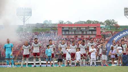 Jogadores do Fluminense antes do jogo com o Vitória, pela Série A