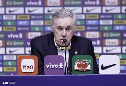 Carlo Ancelotti, técnico da Seleção Brasileira, durante coletiva nesta segunda-feira (3)