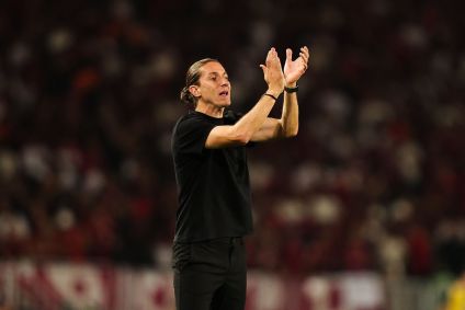 Filipe Luís durante entrevista coletiva do Flamengo