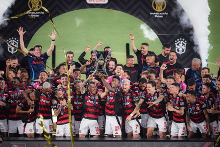 Jogadores do Flamengo celebram título do Campeonato Brasileiro 2025