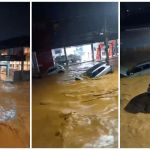 Enxurrada leva frota de carros de concessionária em Ubá; veja