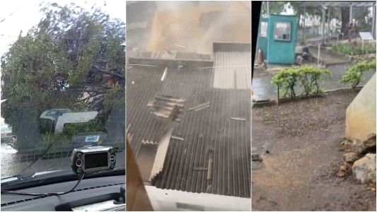 A chuva forte junto de ventania destelhou casas também houve incidência de granizo