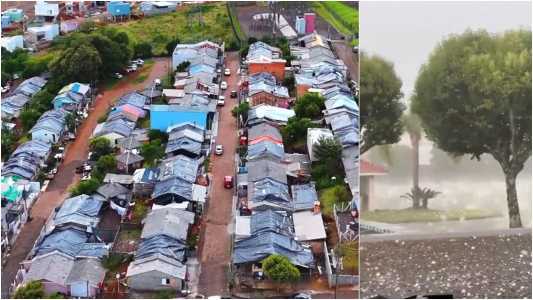A forte chuva de granizo que castigou Erechim, no Rio Grande do Sul, destelhou grande quantidade de casas