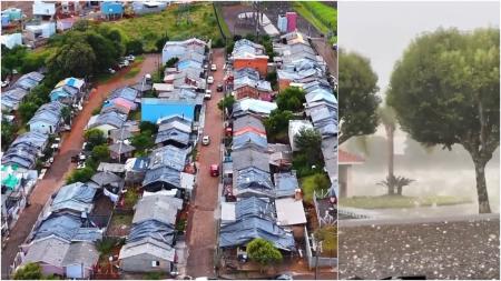 A forte chuva de granizo que castigou Erechim, no Rio Grande do Sul, destelhou grande quantidade de casas