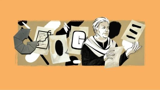 A homenagem feita hoje pelo Google traz arte da artista de Nova York Tara Anand, que tenta capturar o apelo ao abstracionismo minimalista de Hashmi.