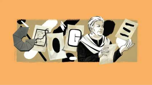 A homenagem feita hoje pelo Google traz arte da artista de Nova York Tara Anand, que tenta capturar o apelo ao abstracionismo minimalista de Hashmi.