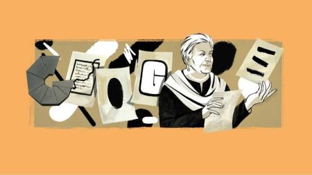 A homenagem feita hoje pelo Google traz arte da artista de Nova York Tara Anand, que tenta capturar o apelo ao abstracionismo minimalista de Hashmi.