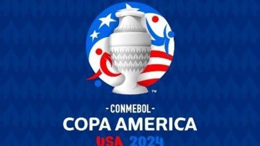 A logomarca da Copa América de 2024, com as cores do país-sede, os EUA