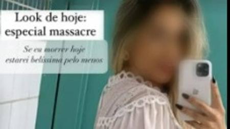 A professora do Distrito Federal ironizou as ameças de massacre nas redes sociais, "Look do dia: especial massacre", escreveu.