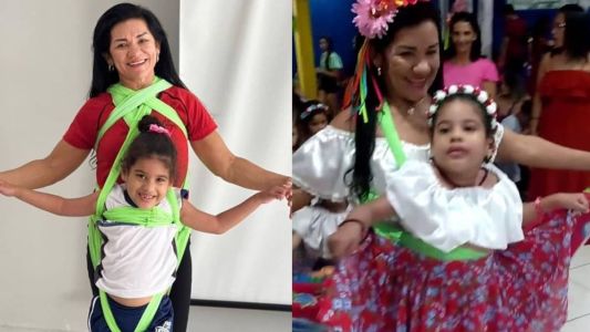 A professora usou a técnica sling para amarrar a jovem