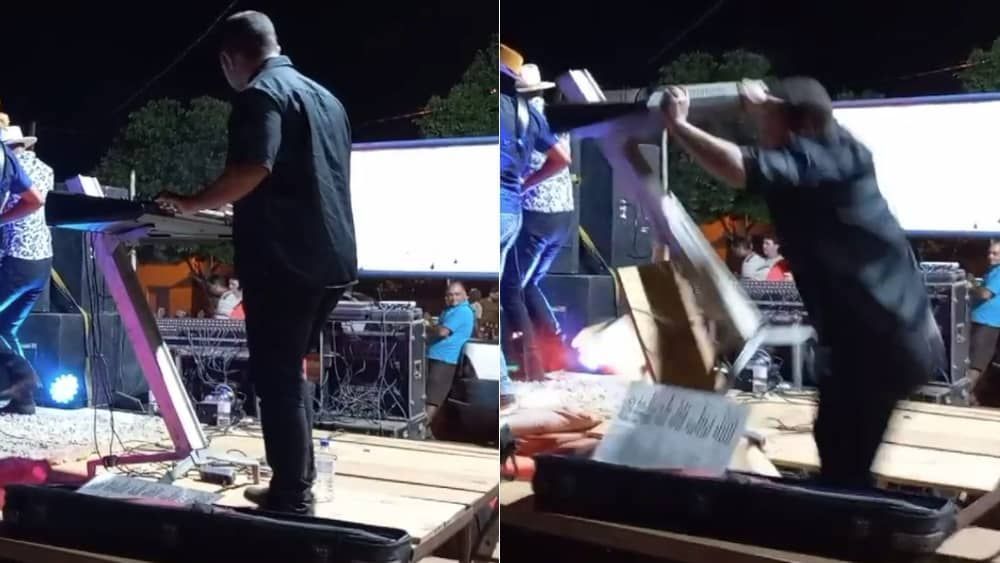 Vídeo: palco cede e derruba tecladista durante apresentação no interior de Minas