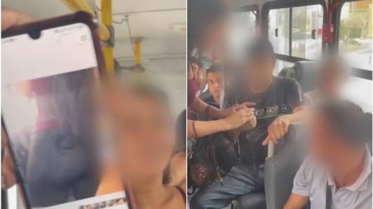 A vítima conseguiu pegar o celular do homem e mostrou para os outros passageiros o que ele estava fazendo