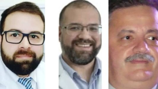 Os médicos ortopedistas Diego Bonfim, Perseu Almeida e Marcos Corsato, mortos a tiros no RJ nessa quinta-feira (5)