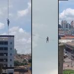 Vídeo: atleta cruza os céus do Centro de BH fazendo slackline entre prédios; saiba o motivo