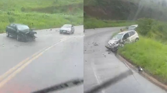 Carros batem de frente na BR-381 e deixam feridos na chegada a Nova Era (MG)