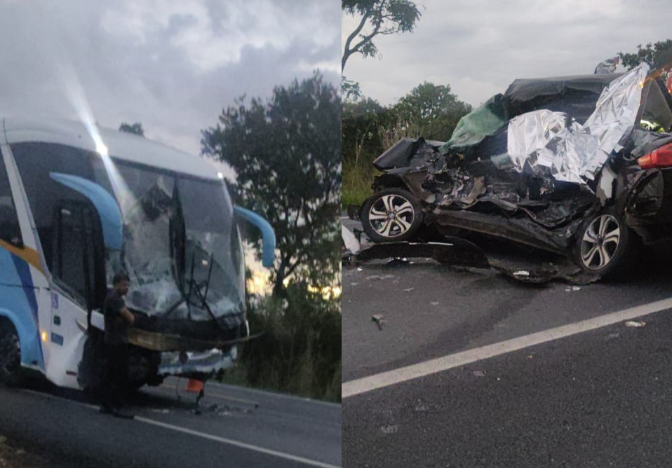 Batida entre ônibus e carro mata quatro pessoas na BR-135, no Norte de Minas