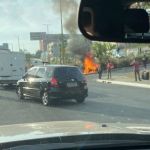 Vídeo: moto pega fogo após batida com carro na avenida Antônio Carlos, em BH