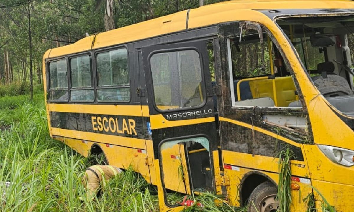 Capotamento de ônibus escolar deixa morto e feridos na BR-267 na Zona da Mata
