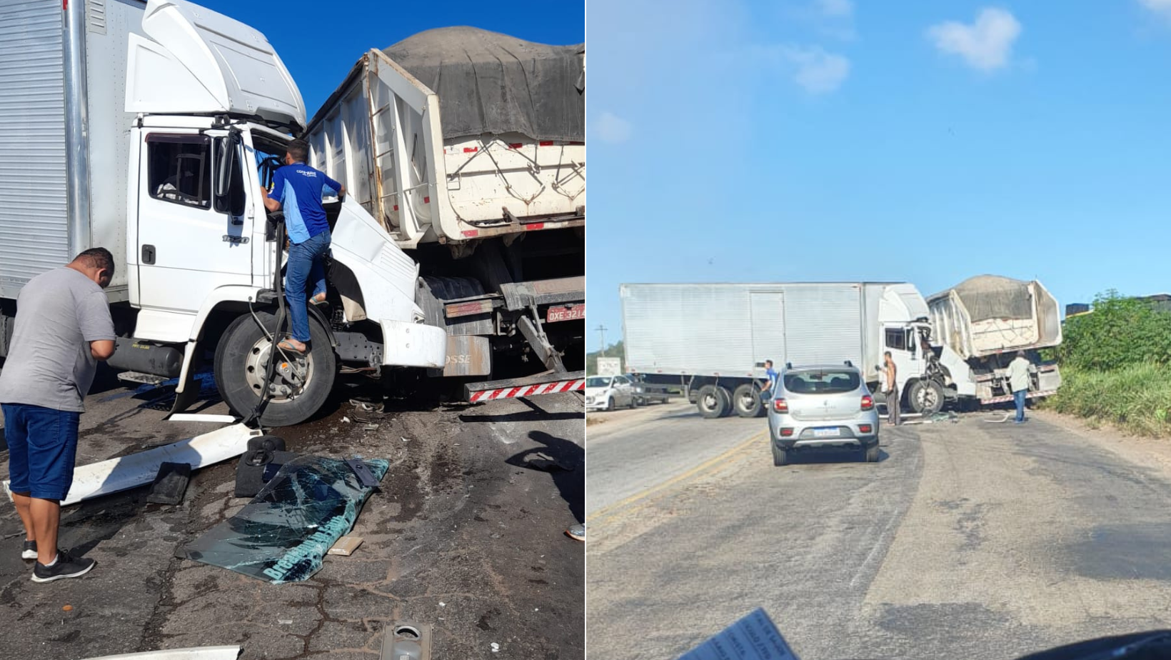 Vídeo: carreta e caminhão baú batem de frente na BR-381, em João Monlevade