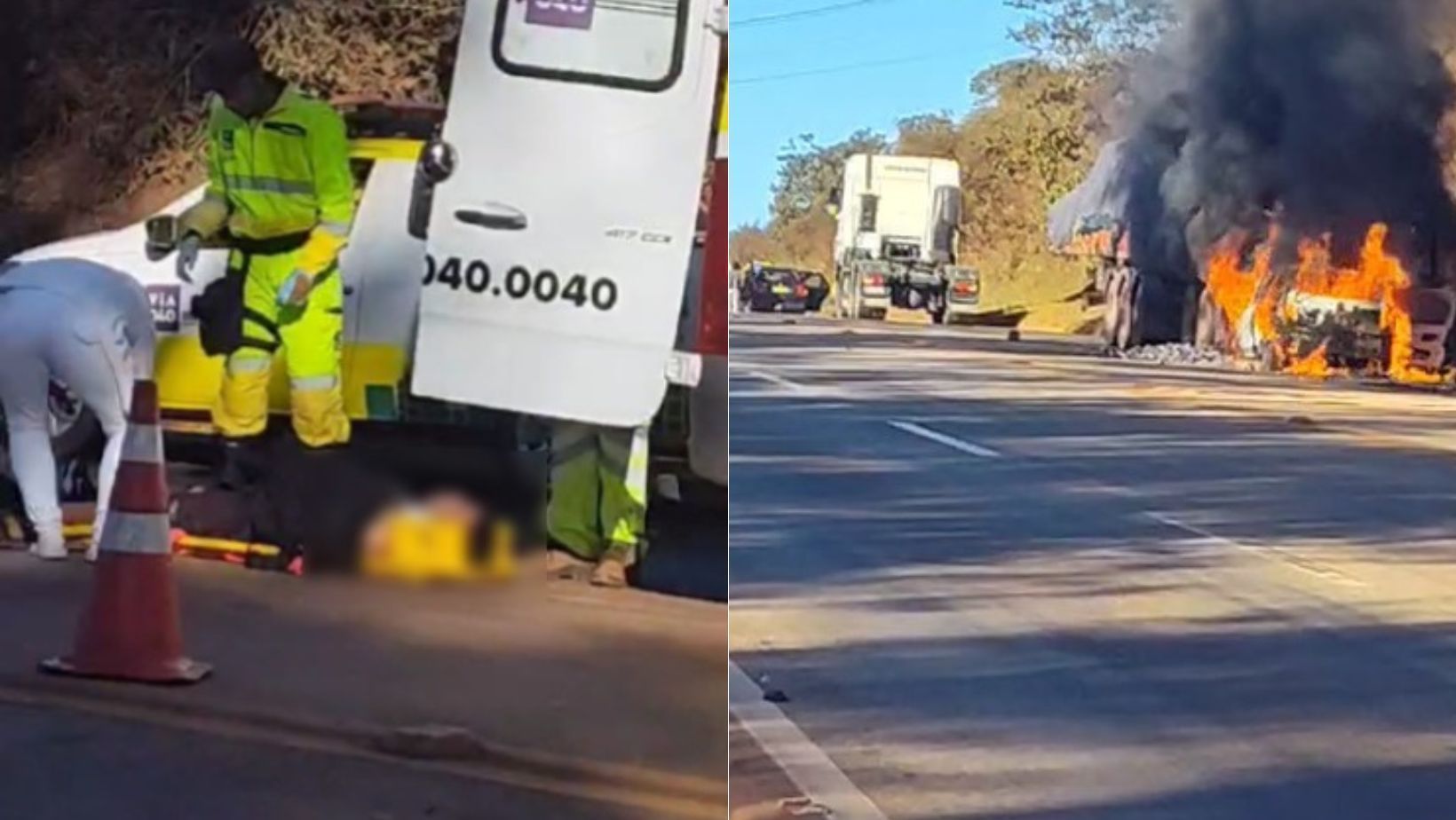 Acidente entre carro e caminhão fecha pista na BR-040 e provoca congestionamento quilométrico
