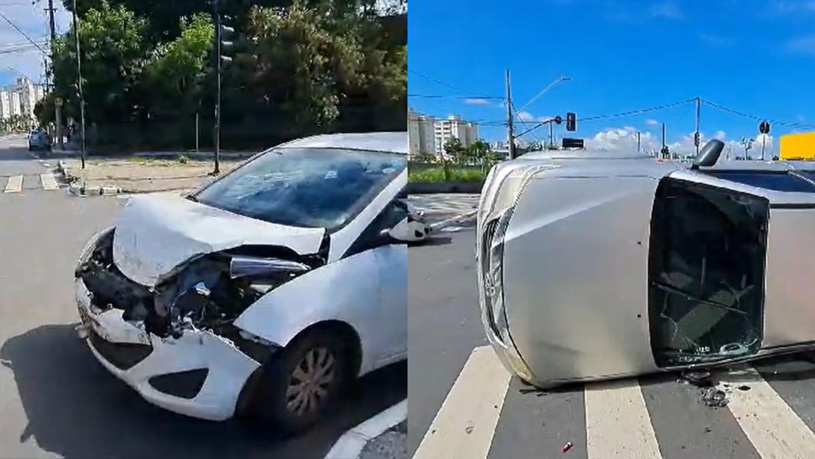 Vídeo: caminhonete capota na avenida Heráclito Mourão de Miranda e trava o trânsito