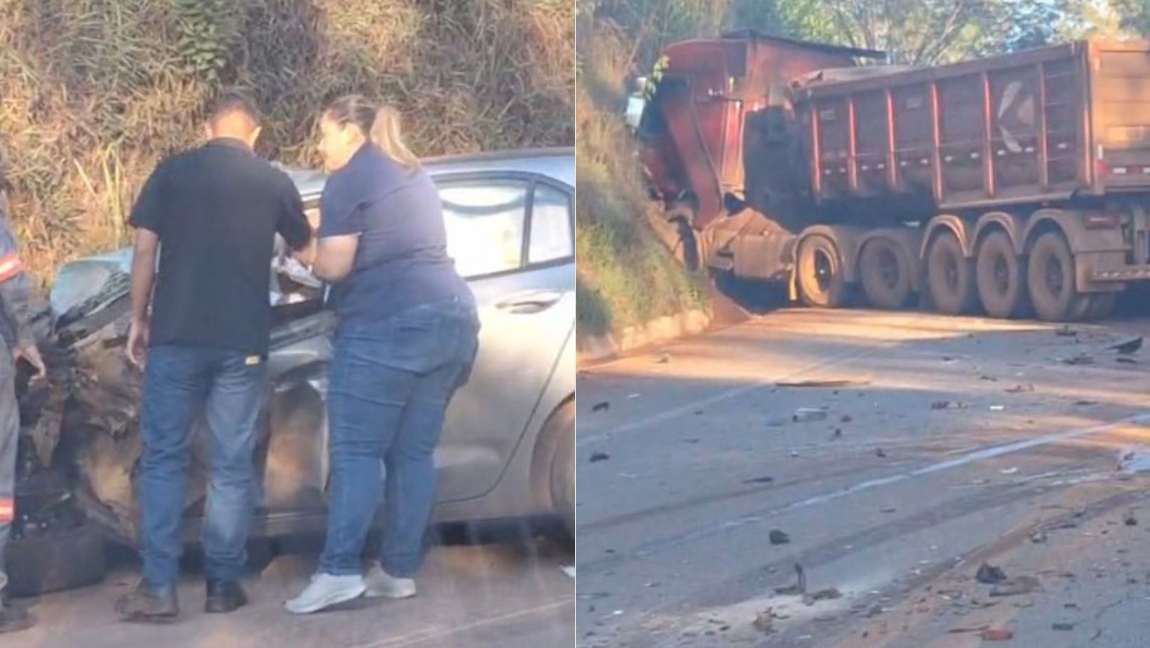 Acidente entre carro e carreta de minério interdita parcialmente BR-356; vídeo