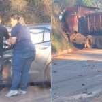 Acidente entre carro e carreta de minério interdita parcialmente BR-356; vídeo